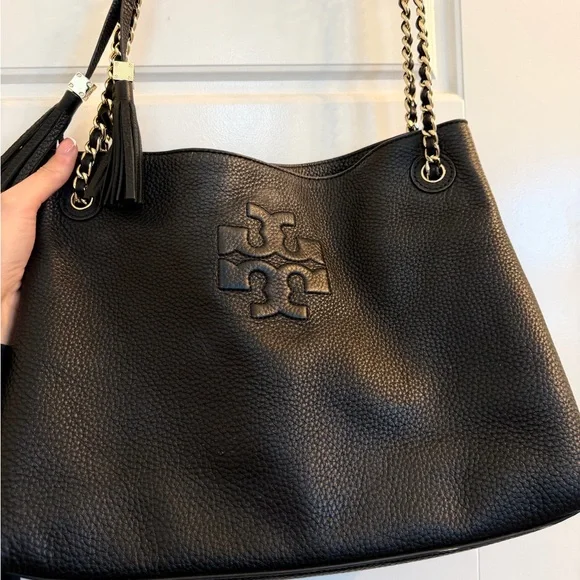 Tory Burch Black Pebbled Leather Shoulder Bag - Picture 1 of 11